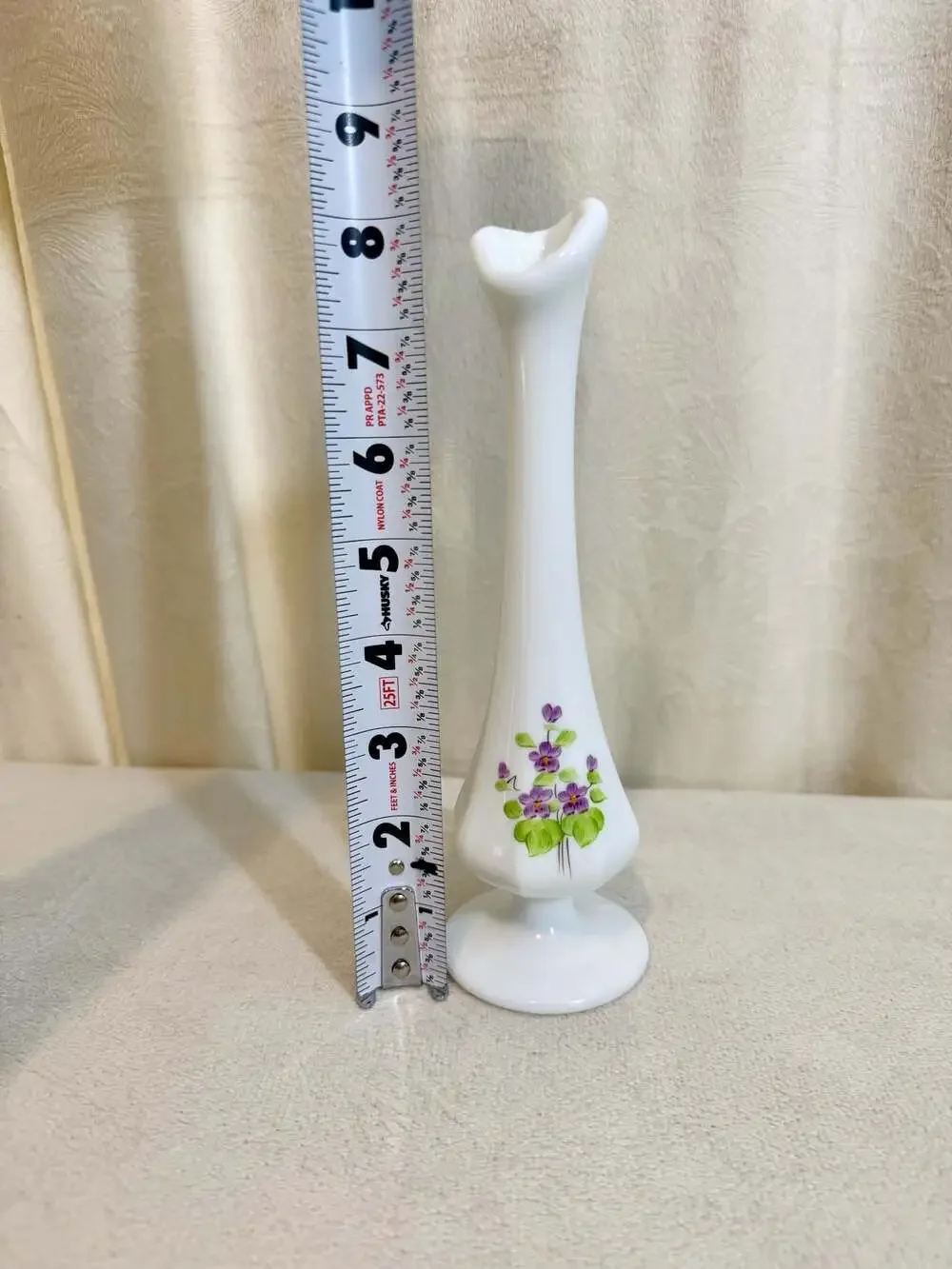 Vintage Fenton Milk Glass Bud Vase with Hand-Painted Violets by Nancy